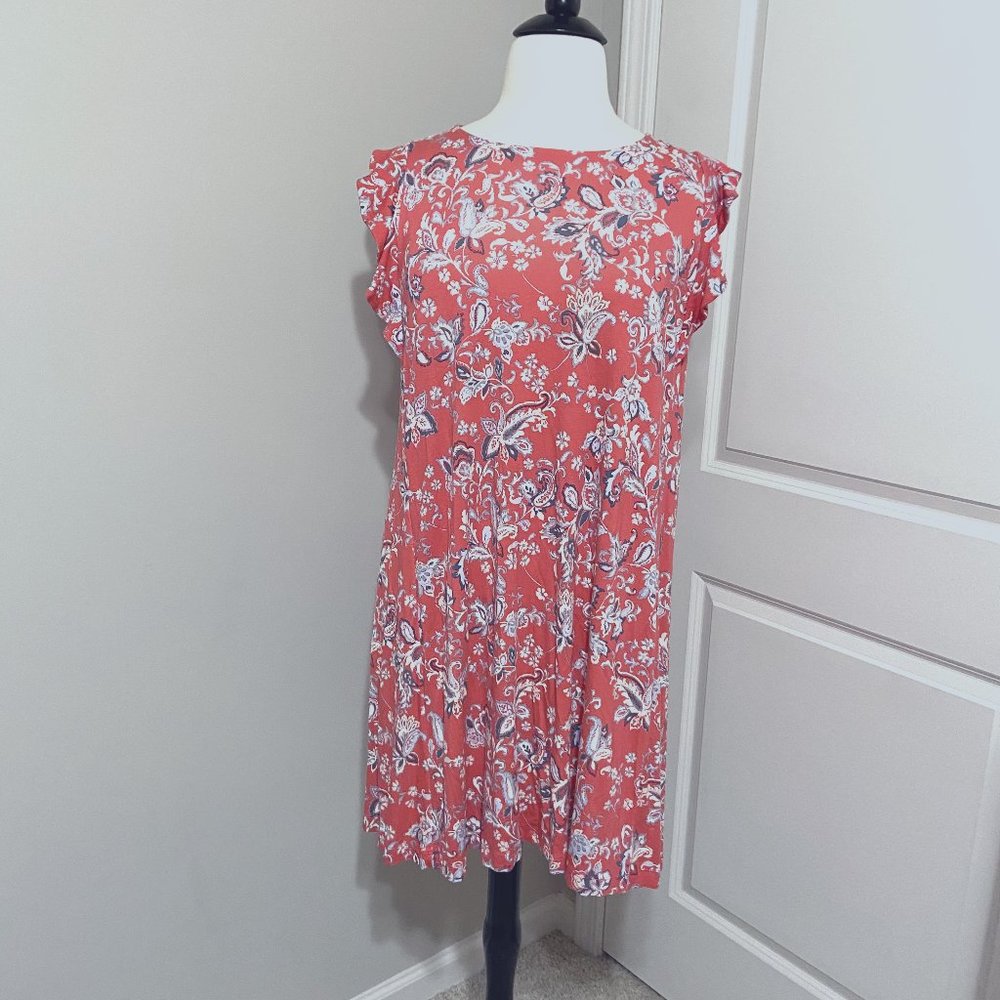 LOFT Flutter Sleeve Coral Paisley Swing Dress
